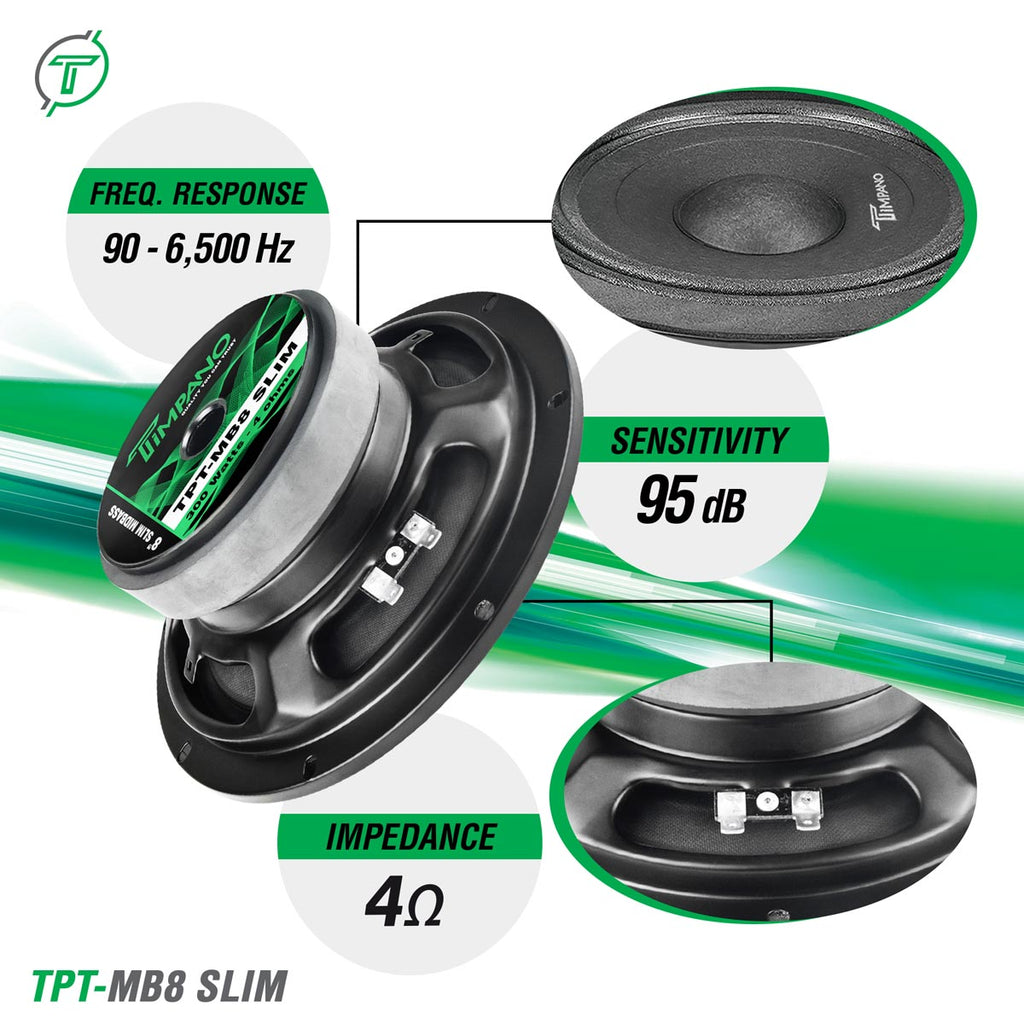 Timpano 8″ Shallow Slim Midbass Speaker 4 Ohm